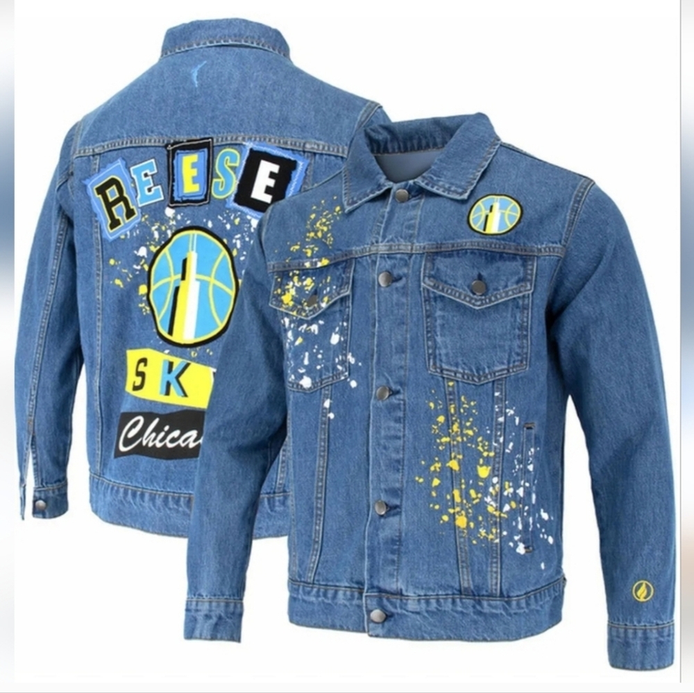#0304 Fisll Chicago Blue Denim Jacket with Paint Splatter